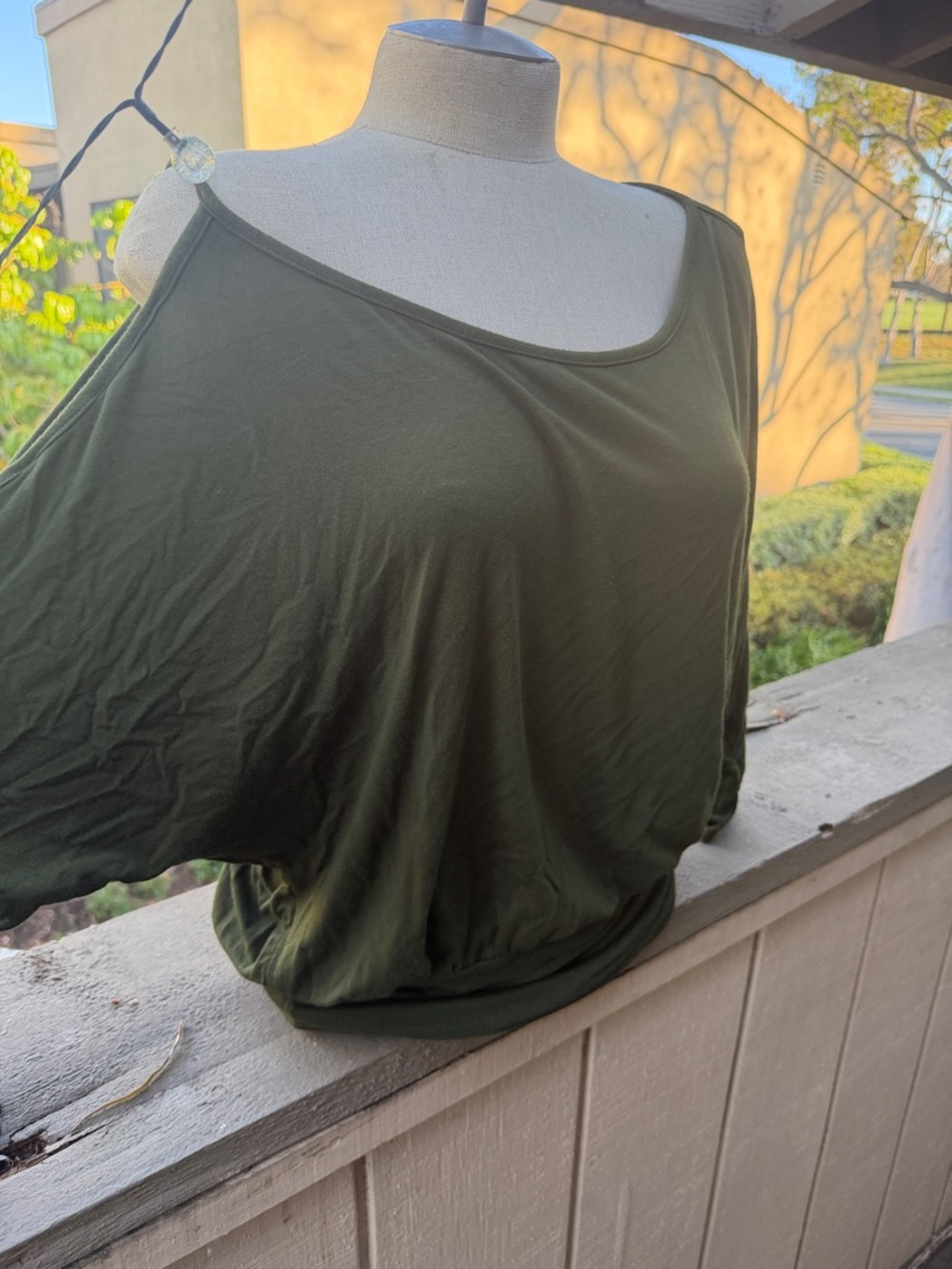 Relaxed Olive One-Shoulder Women's Tunic Top ML